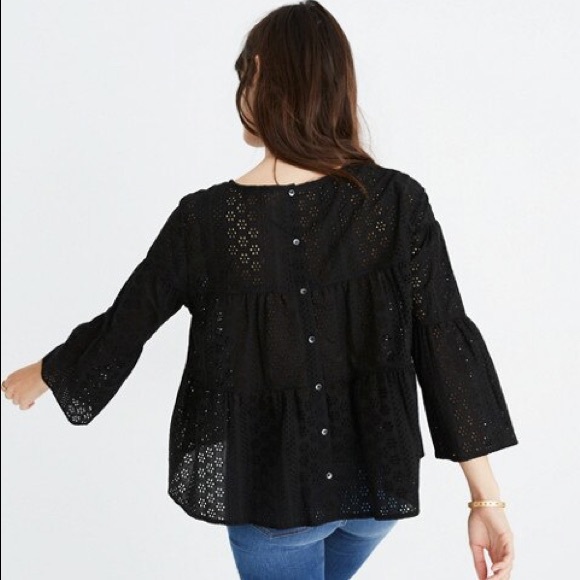 MADEWELL Eyelet Tiered Button Up Back Top M Blk - Picture 3 of 7
